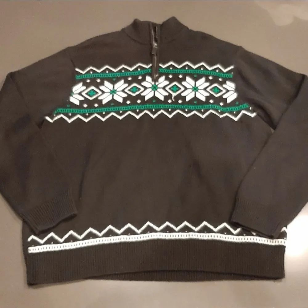 Chaps Quarter-Zip Cotton Sweater | Fair Isle Knit | XL